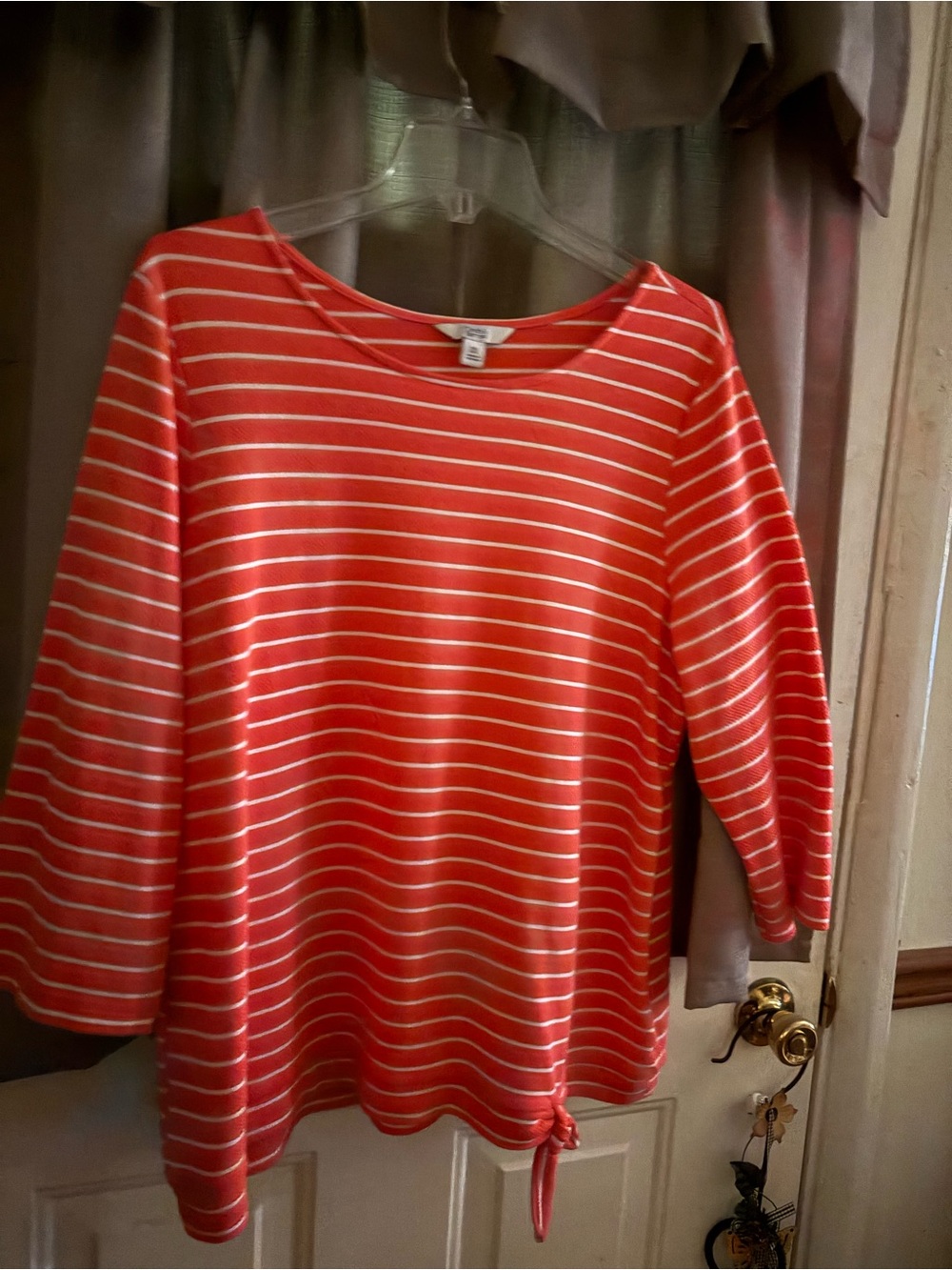 Women's Orange Striped cotton/polyester xxl 3/4 sleeves . Tie design bottom left
